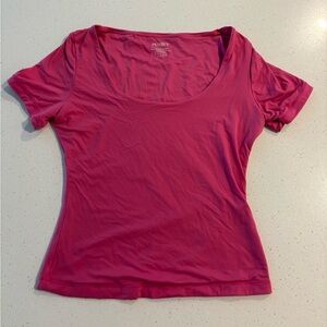 Pumiey Women's Scoop Neck Short Sleeve Sretchy Top - Hot Pink S